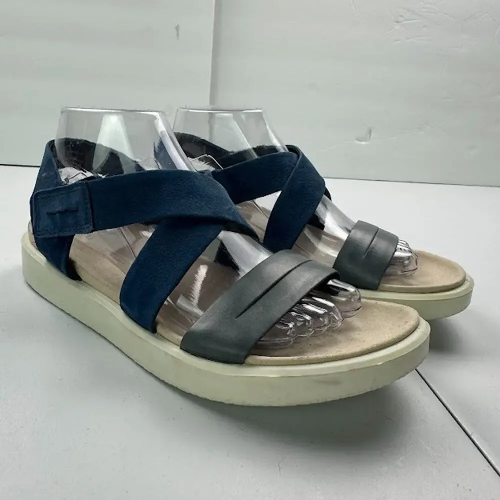 ECCO Flowt Sandals Womens 8 Blue Sandal Strappy Comfort Minimalist Preppy - Picture 1 of 12